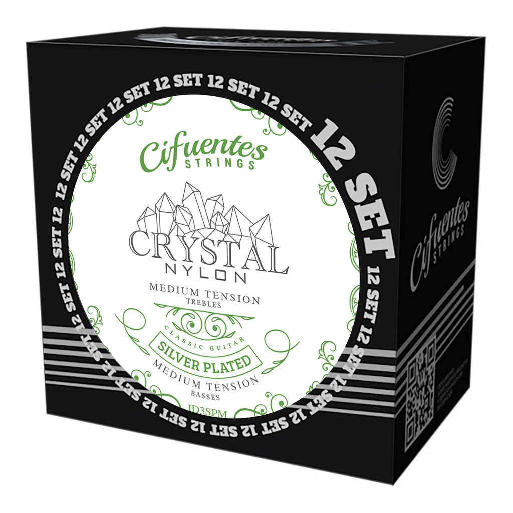 [JD3-SP-GC-TM-S12-CS] Set 12-Clasica-Crystal Nylon-Silver Plated-Medium Tension