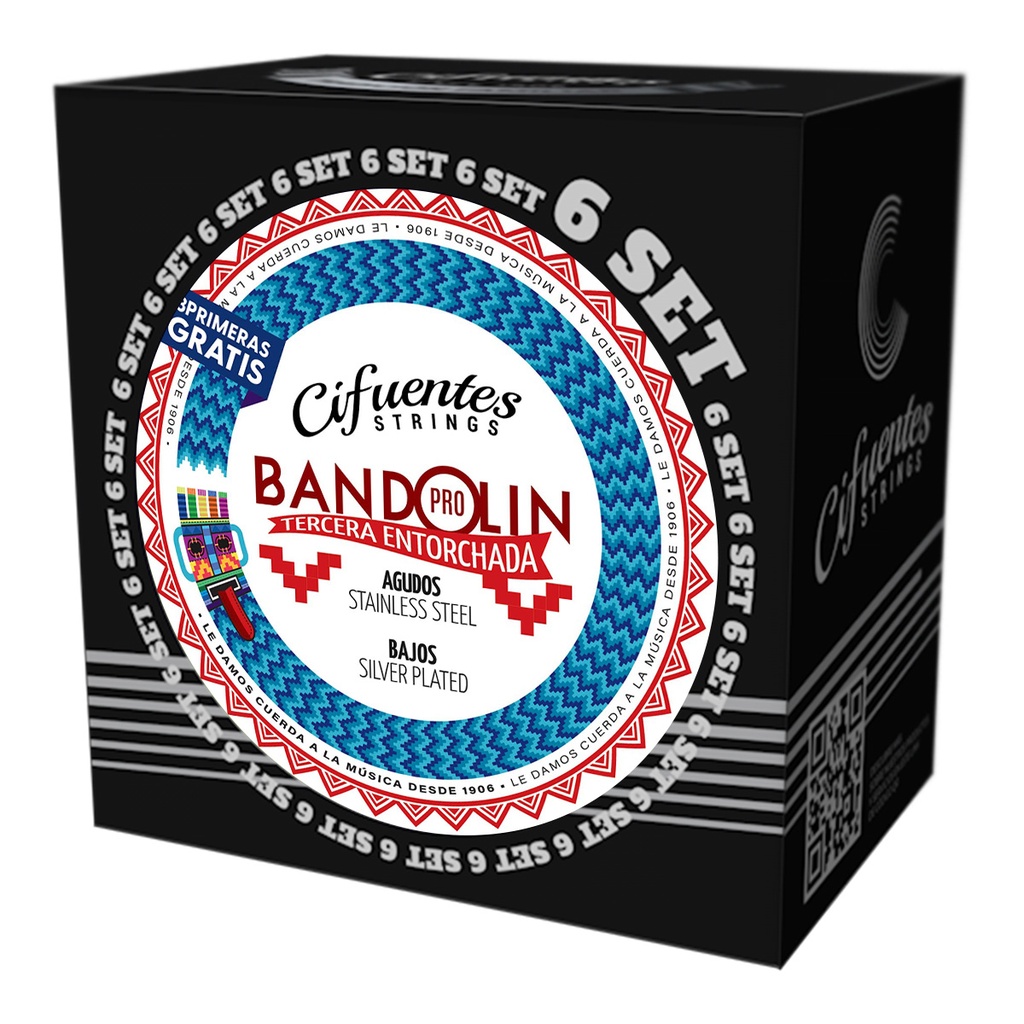[BND9-3E-SP-FLK-9-30-S6-CS] Set 6-Bandolin-Ecuatoriano-3ra Entorchada-09-30-Silver Plated
