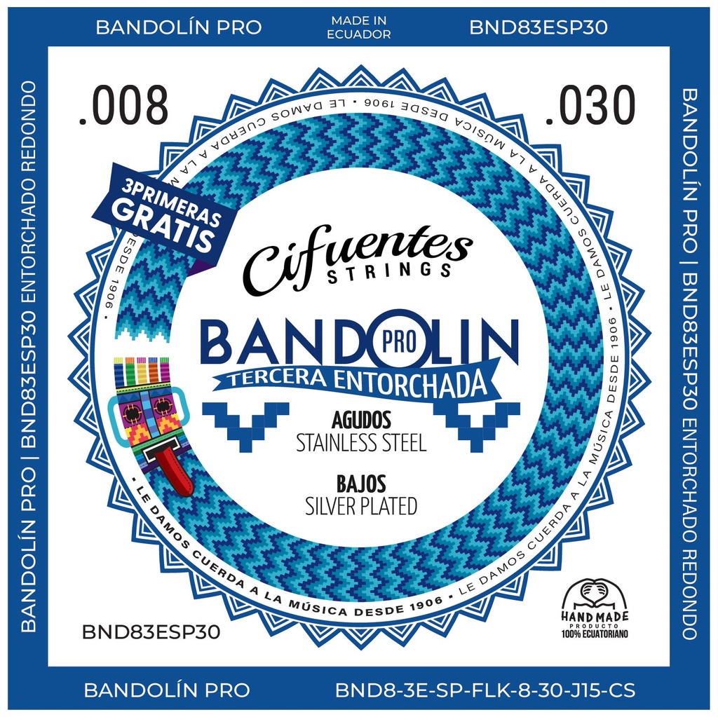 [BND8-3E-SP-FLK-8-30-J15-CS] Juego-Bandolin-Ecuatoriano-3era-Entorchada-08-30-Silver Plated-15 Cuerdas