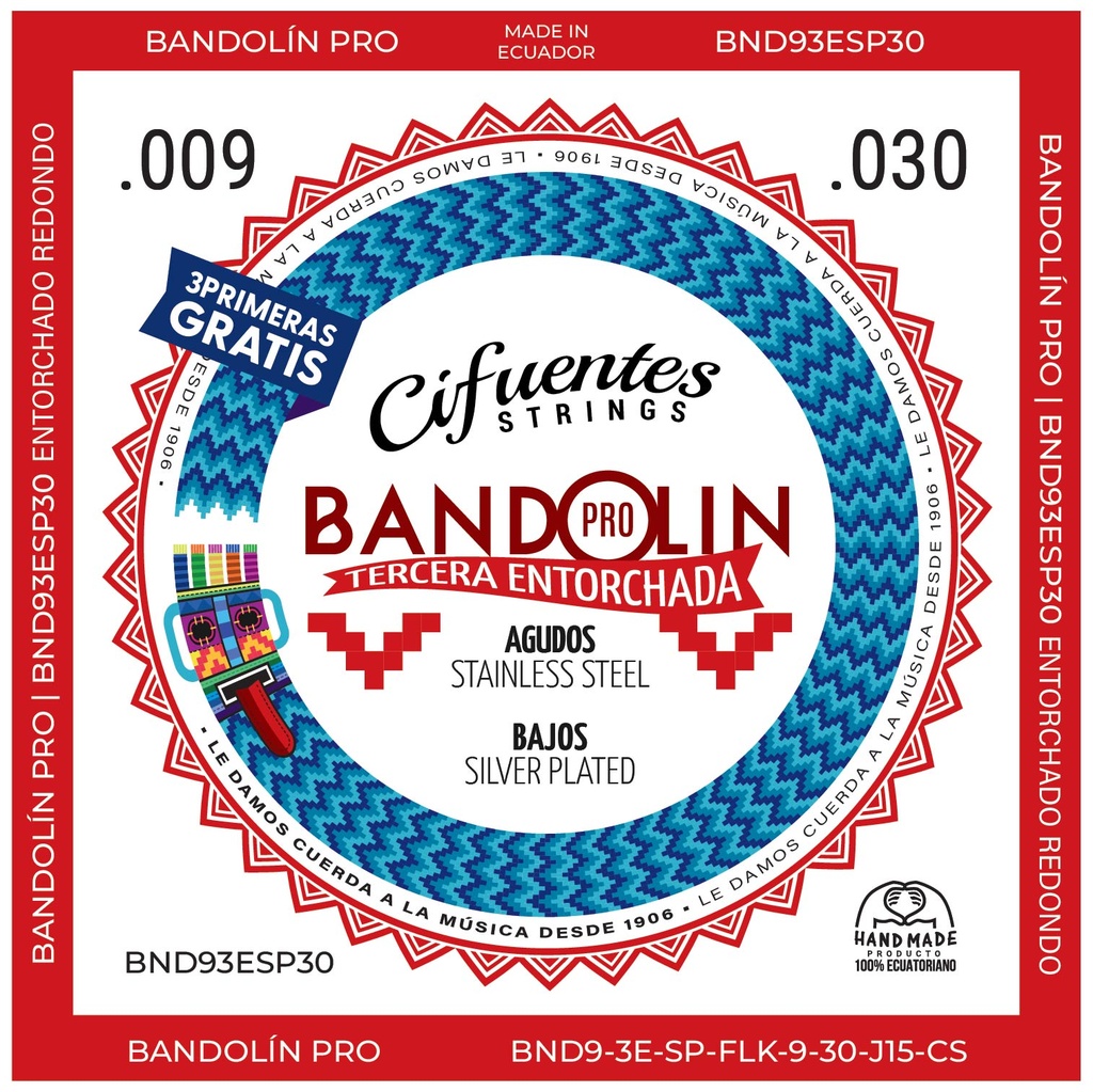 [BND9-3E-SP-FLK-9-30-J15-CS] Juego-Bandolin-Ecuatoriano-3ra Entorchada-09-30-Silver Plated-15 Cuerdas