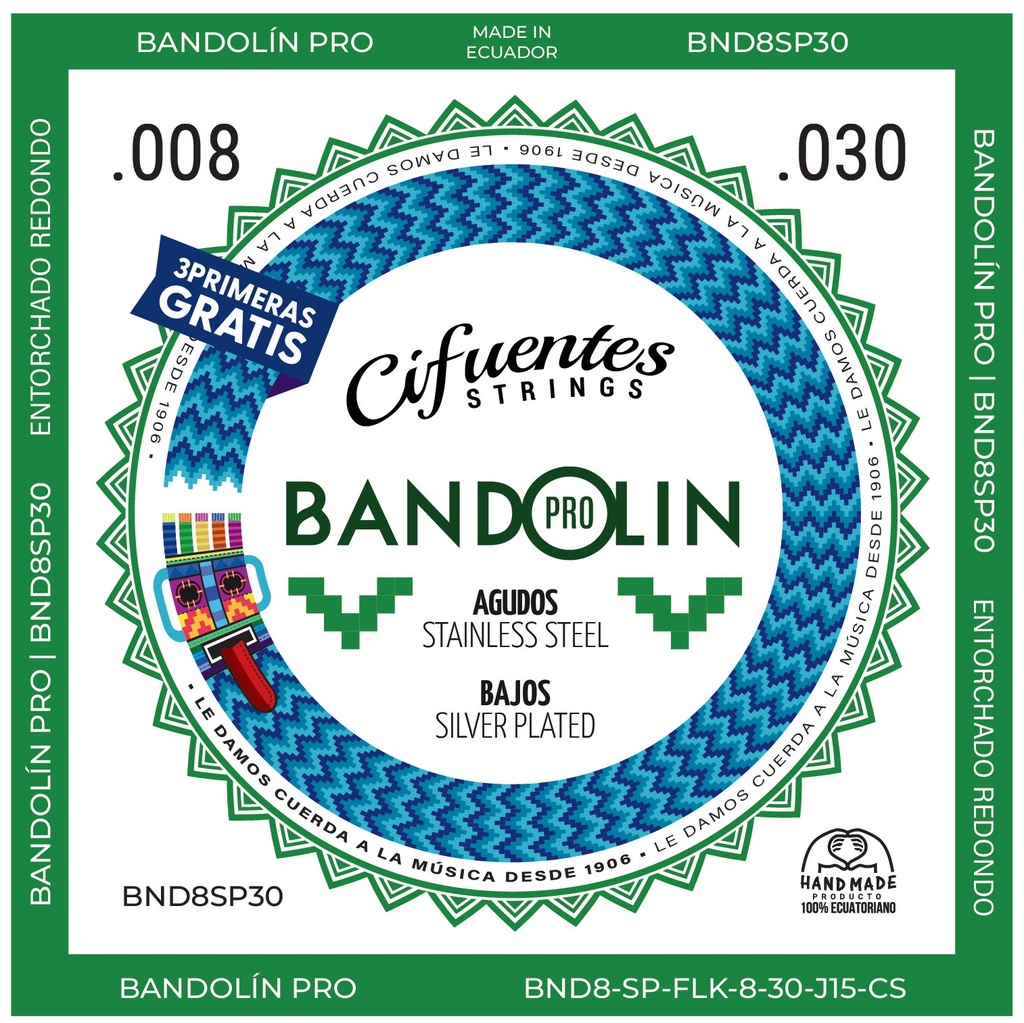 [BND8-SP-FLK-8-30-J15-CS] Juego-Bandolin-Ecuatoriano-08-30-Silver Plated-15 Cuerdas