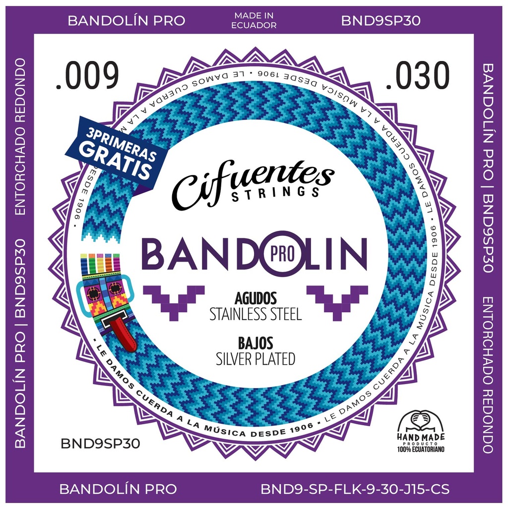 [BND9-SP-FLK-9-30-J15-CS] Juego-Bandolin-Ecuatoriano-09-30-Silver Plated-15 Cuerdas