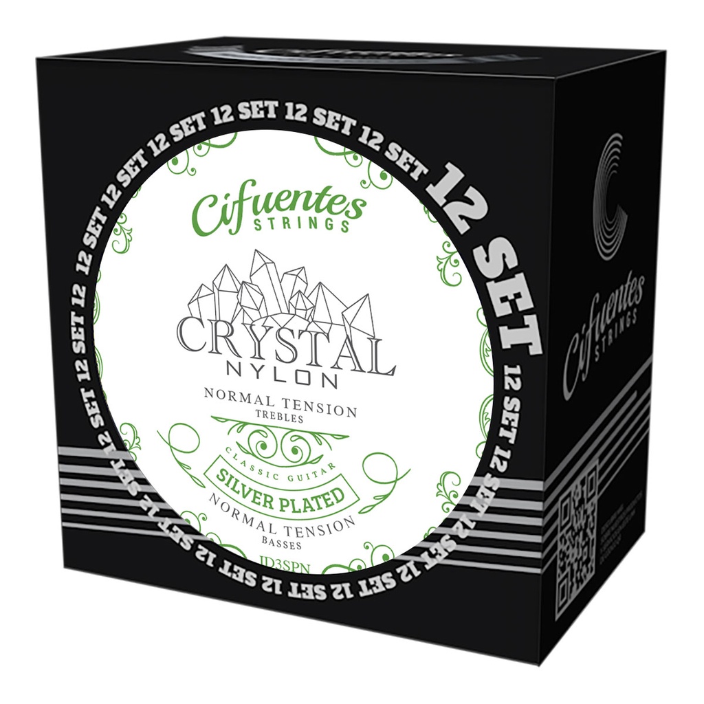 [JD3-SP-GC-TN-S12-CS] Set 12-Clasica-Crystal Nylon-Silver Plated-Normal Tension