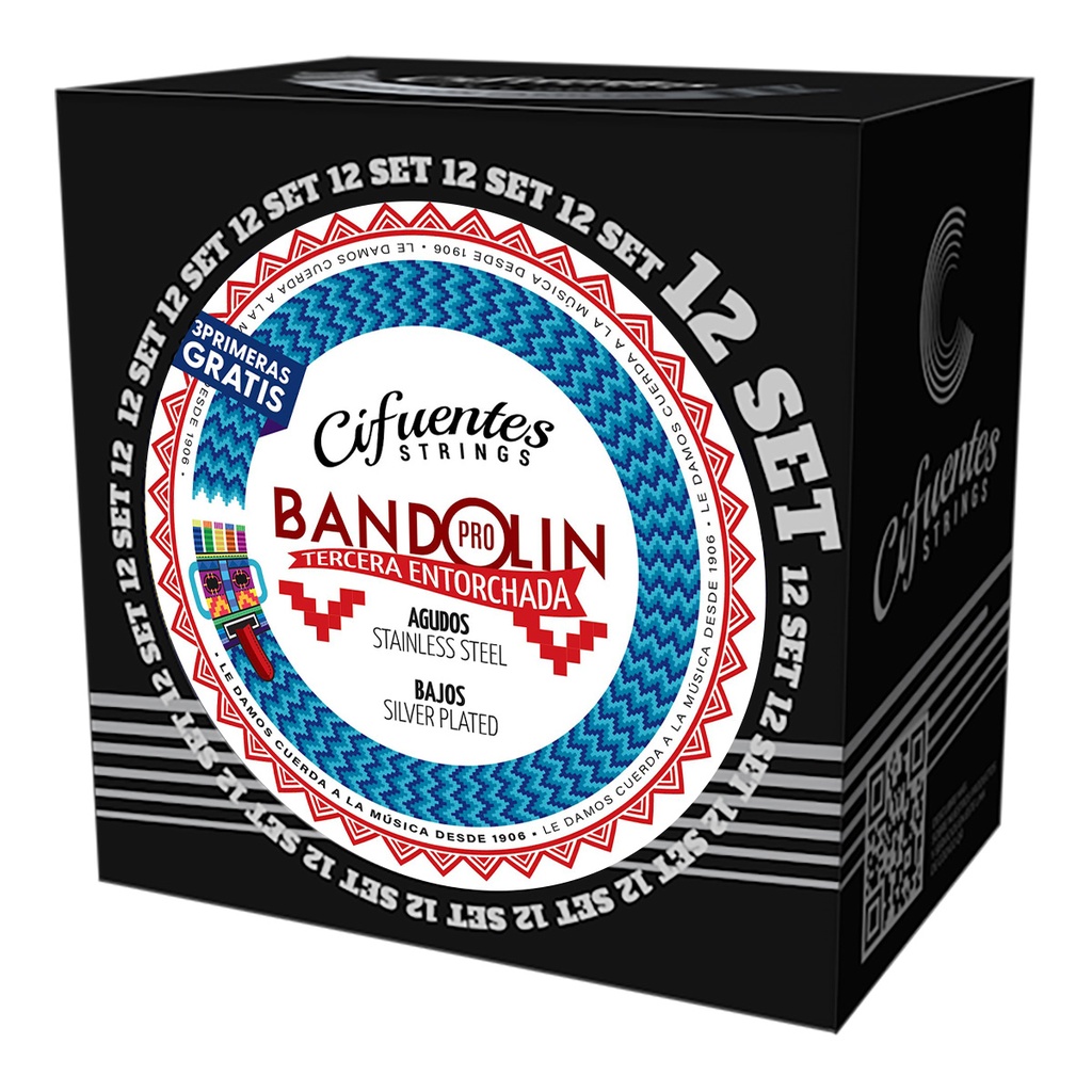 [BND9-3E-SP-FLK-9-30-S12-CS] Set 12-Bandolin-Ecuatoriano-3ra Entorchada-09-30-Silver Plated